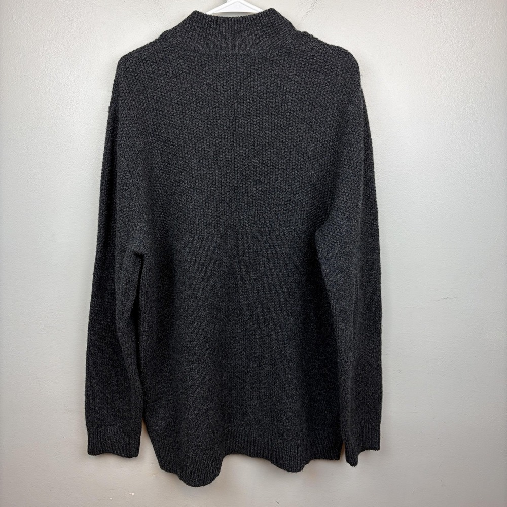 L.L.Bean Sweater Mens XLT Tall Gray Henley Mock Neck Wool Waffle Knit Pullover - Picture 3 of 9